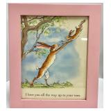 White Rabbit Figurines Pair - 2 -Hello Little One Sign - Pink Rose Vase