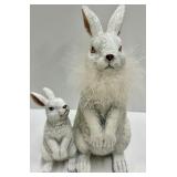 White Rabbit Figurines Pair - 2 -Hello Little One Sign - Pink Rose Vase