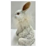 White Rabbit Figurines Pair - 2 -Hello Little One Sign - Pink Rose Vase