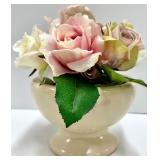 White Rabbit Figurines Pair - 2 -Hello Little One Sign - Pink Rose Vase