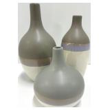 Vases - Set of 3 Matte Ceramic Vases with Color-Block Stripes