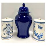 Creative Co-Op Chad Barrett Blue & White Ceramic Ginger Jar & Canister Set - 3-Piece