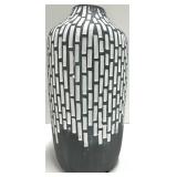 Faceted Clear Glass Vases with Red Flowers & Patterned Grey Vase - Decorative Set of 3