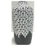 Faceted Clear Glass Vases with Red Flowers & Patterned Grey Vase - Decorative Set of 3