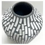 Faceted Clear Glass Vases with Red Flowers & Patterned Grey Vase - Decorative Set of 3