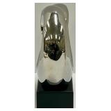 Chrome Abstract Loop Sculpture & Green Glass Dolphin