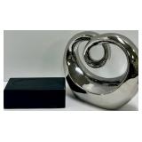 Chrome Abstract Loop Sculpture & Green Glass Dolphin
