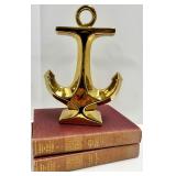 Gold Anchor Sculpture - White Ceramic Ship Wheel Vase - Gold Trophy Cup
