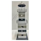 Candle Lighthouse Set - Gray & White Striped Metal Towers With Balconies