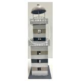 Candle Lighthouse Set - Gray & White Striped Metal Towers With Balconies
