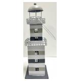 Candle Lighthouse Set - Gray & White Striped Metal Towers With Balconies
