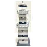 Candle Lighthouse Set - Gray & White Striped Metal Towers With Balconies
