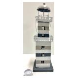 Candle Lighthouse Set - Gray & White Striped Metal Towers With Balconies