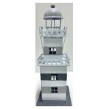 Candle Lighthouse Set - Gray & White Striped Metal Towers With Balconies