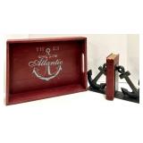 Atlantic Anchor Tray - 2 Black Anchor Bookends & Red Reilly & Lee White Fire Shell Book