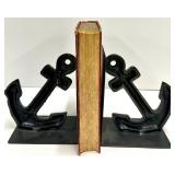 Atlantic Anchor Tray - 2 Black Anchor Bookends & Red Reilly & Lee White Fire Shell Book