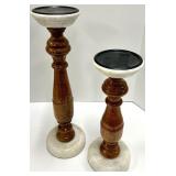 Nautical Supply & Co Anchor Print & Marble Base Candlesticks - 3-Piece Set