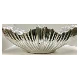 Ribbed Silver Aluminum Bowl & Moss Balls - Decorative Centerpiece