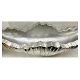 Ribbed Silver Aluminum Bowl & Moss Balls - Decorative Centerpiece