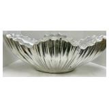 Ribbed Silver Aluminum Bowl & Moss Balls - Decorative Centerpiece