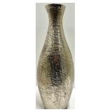 HOME Letters Sign & Hammered Vase - Silver Textured Metal Decor on Wood Base