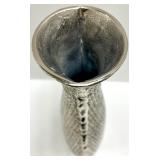 HOME Letters Sign & Hammered Vase - Silver Textured Metal Decor on Wood Base