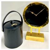 Gold-Tone Desk Clock & Leather Ice Bucket