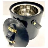 Gold-Tone Desk Clock & Leather Ice Bucket