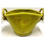 Yellow Glazed Ceramic Planter Pot with Loop Handles & Crackle Finish