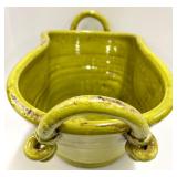 Yellow Glazed Ceramic Planter Pot with Loop Handles & Crackle Finish
