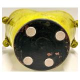 Yellow Glazed Ceramic Planter Pot with Loop Handles & Crackle Finish