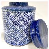Blue & White Diamond Pattern Ceramic Canister Jars with Lids - Pair