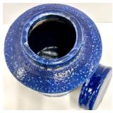 Blue & White Diamond Pattern Ceramic Canister Jars with Lids - Pair