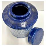 Blue & White Diamond Pattern Ceramic Canister Jars with Lids - Pair