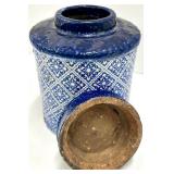 Blue & White Diamond Pattern Ceramic Canister Jars with Lids - Pair