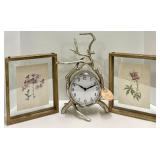 Clock with Antler Branch Stand & 2 Wooden Frames - Handcrafted in India