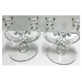 Two Clear Glass Candelabras & HOME Sign on Wood Base