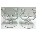 Two Clear Glass Candelabras & HOME Sign on Wood Base