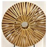 Sunburst Woven Straw Disc Sculpture on Stand
