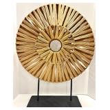 Sunburst Woven Straw Disc Sculpture on Stand