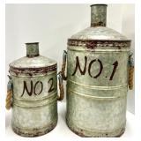 No.1 & No.2 Galvanized Metal Canisters with Rope Handles