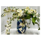 Blue & White Floral Vase with Blue Lattice Lantern Jar with Lid