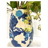 Blue & White Floral Vase with Blue Lattice Lantern Jar with Lid