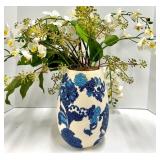 Blue & White Floral Vase with Blue Lattice Lantern Jar with Lid