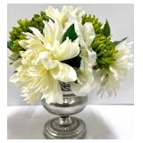 Silver Pedestal Vase with Cream Flowers & Pair of Candlesticks