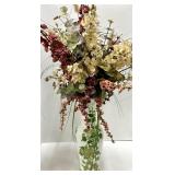 Porcelain Vase With Floral Arrangement & 2 Gilded Candlesticks