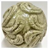 Celadon Crackle-Glaze Ceramic Ball Sculpture - Scroll Relief