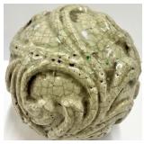 Celadon Crackle-Glaze Ceramic Ball Sculpture - Scroll Relief