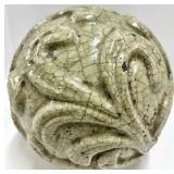 Celadon Crackle-Glaze Ceramic Ball Sculpture - Scroll Relief