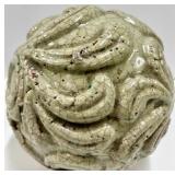 Celadon Crackle-Glaze Ceramic Ball Sculpture - Scroll Relief